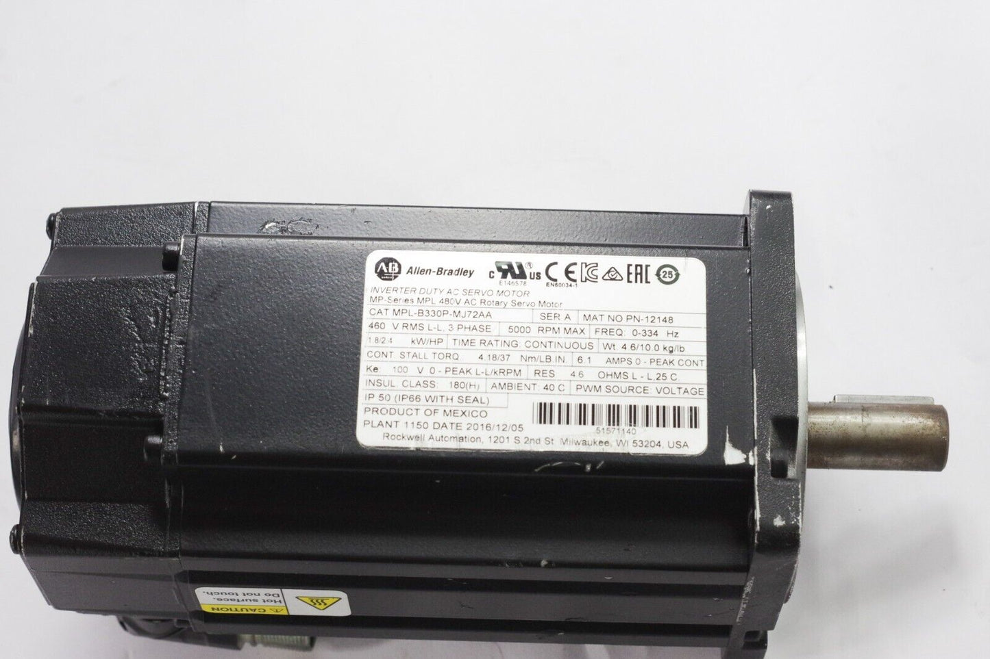 ALLEN BRADLEY MPL-B330P-MJ72AA SER. A AC Servo Motor - Used