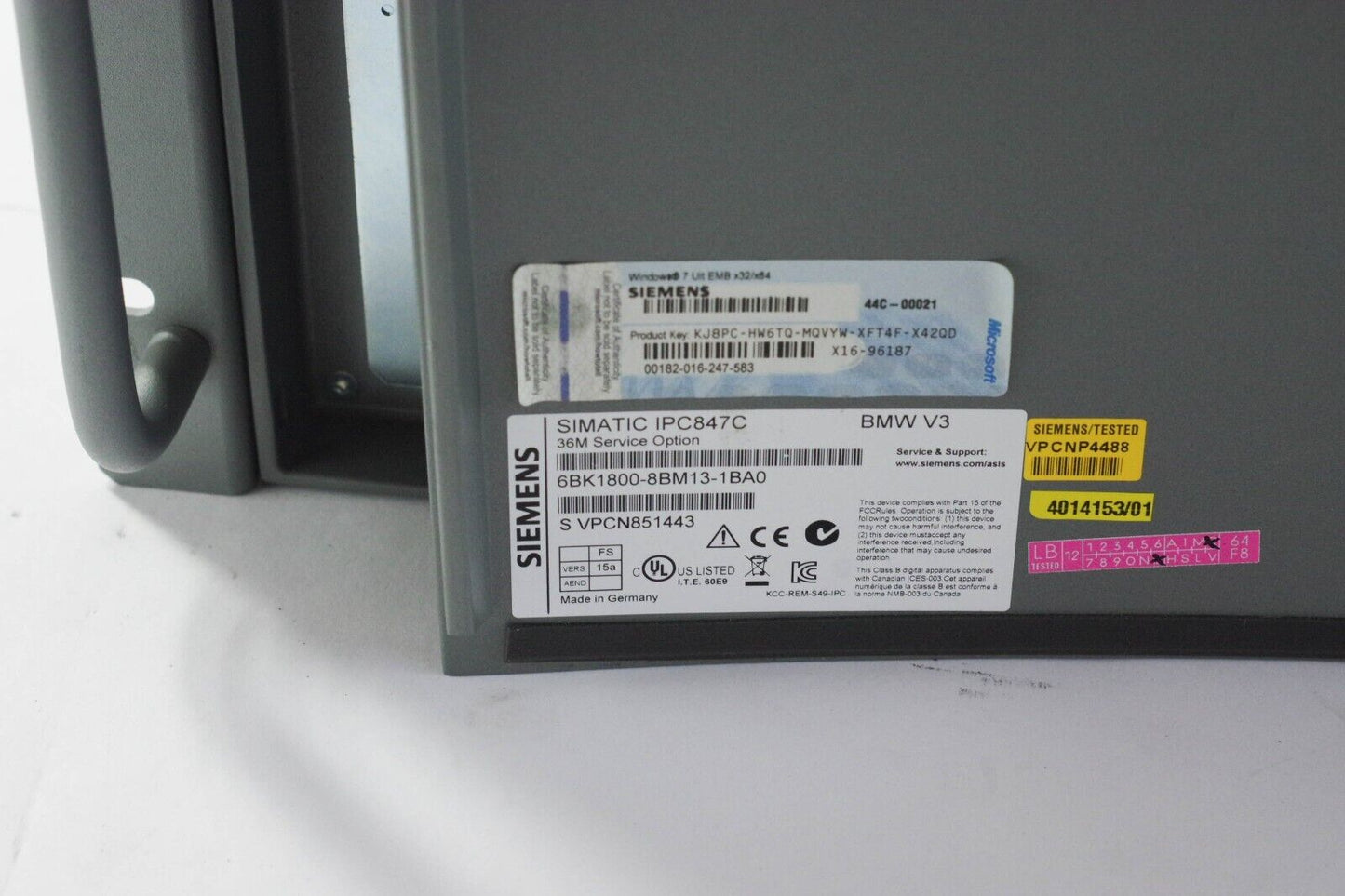 Siemens 6BK1800-8BM13-1BA0 SIMATIC IPC847C BMW V3 PC - No HD or Power Supply