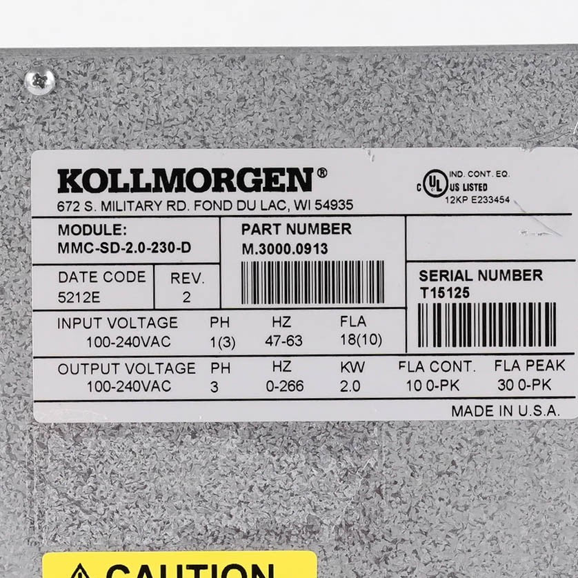 Kollmorgen MMC-SD-2.0-230-D Smart Drive Servo Amplifier 230VAC MMCSD20230D 2.0A