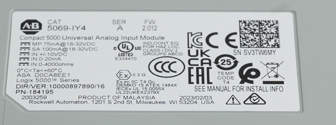Allen Bradley 5069-IY4 /A Universal Analog Input Module CompactLogix