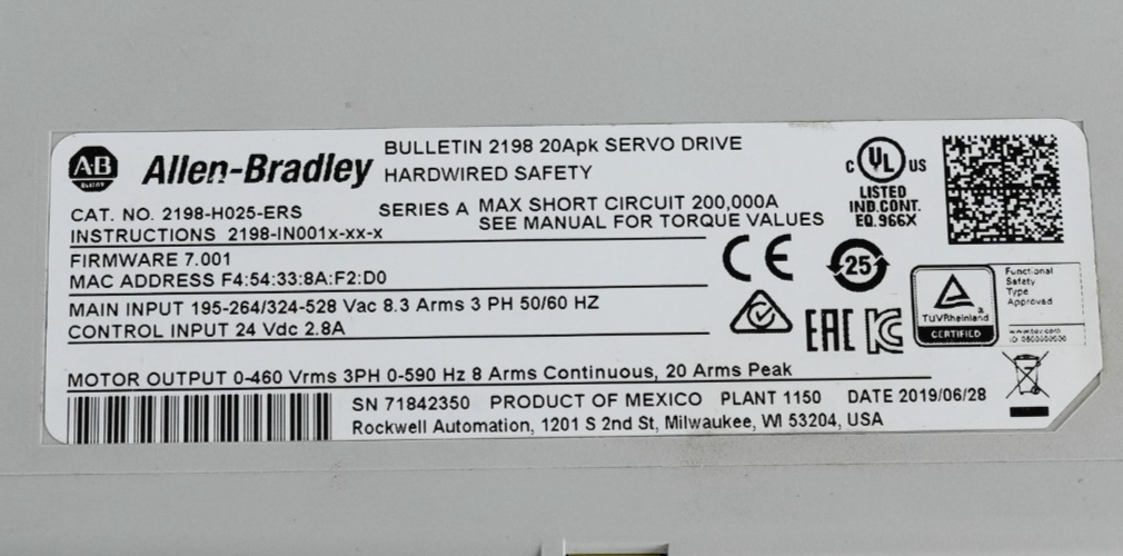 Allen Bradley 2198-H025-ERS /A Kinetix 5500 Servo Drive - Refurbished