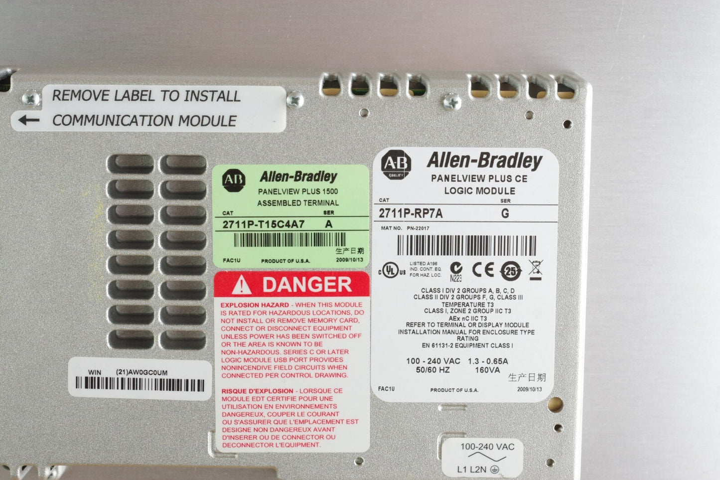 Allen Bradley 2711P-T15C4A7 /A PanelView Plus 15" Terminal 2711p-RP7A G + RDT15C