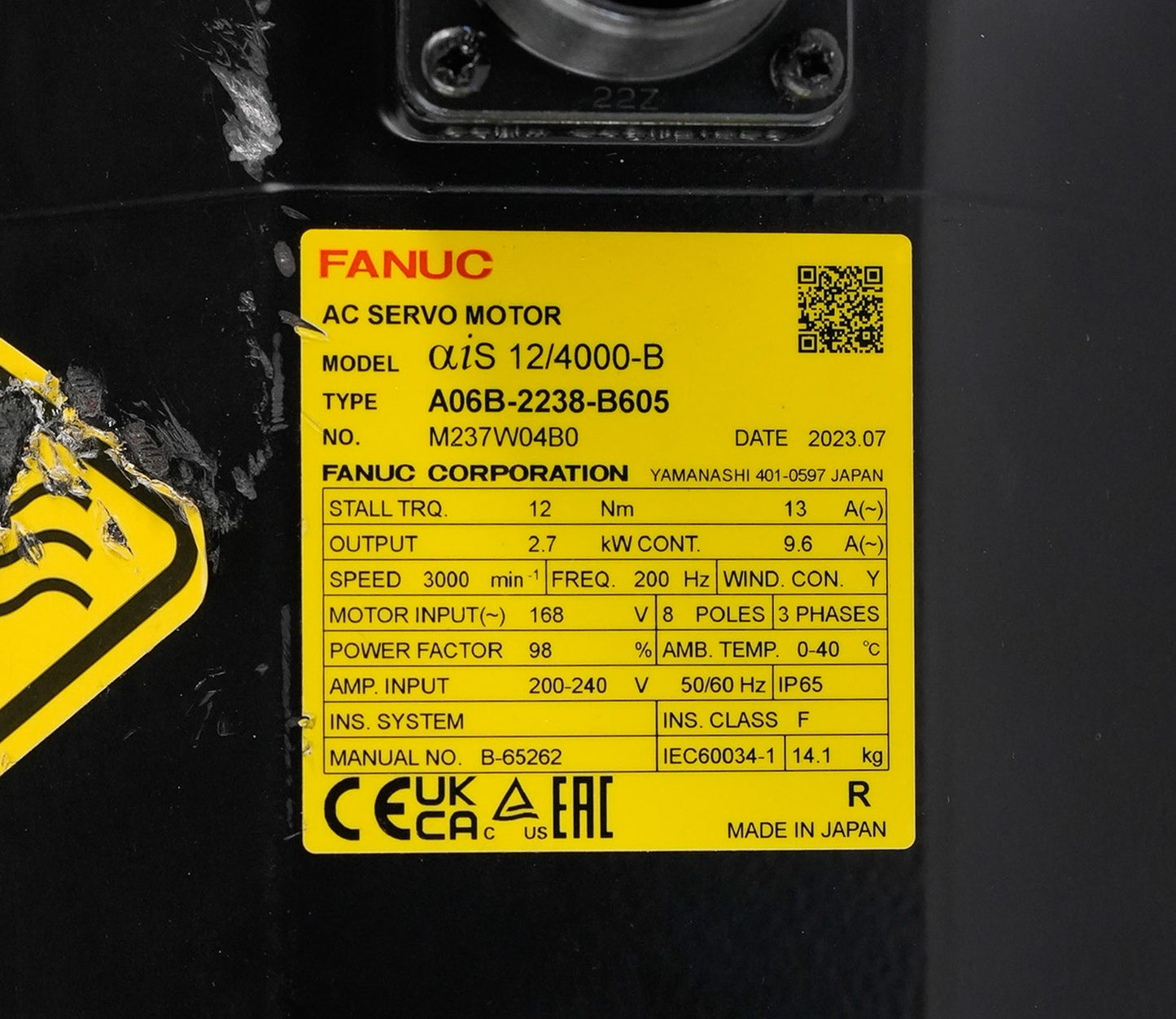 FANUC A06B-2238-B605 aiS 12/4000-B Servo Motor 2.7kW 168V A06B2238B605