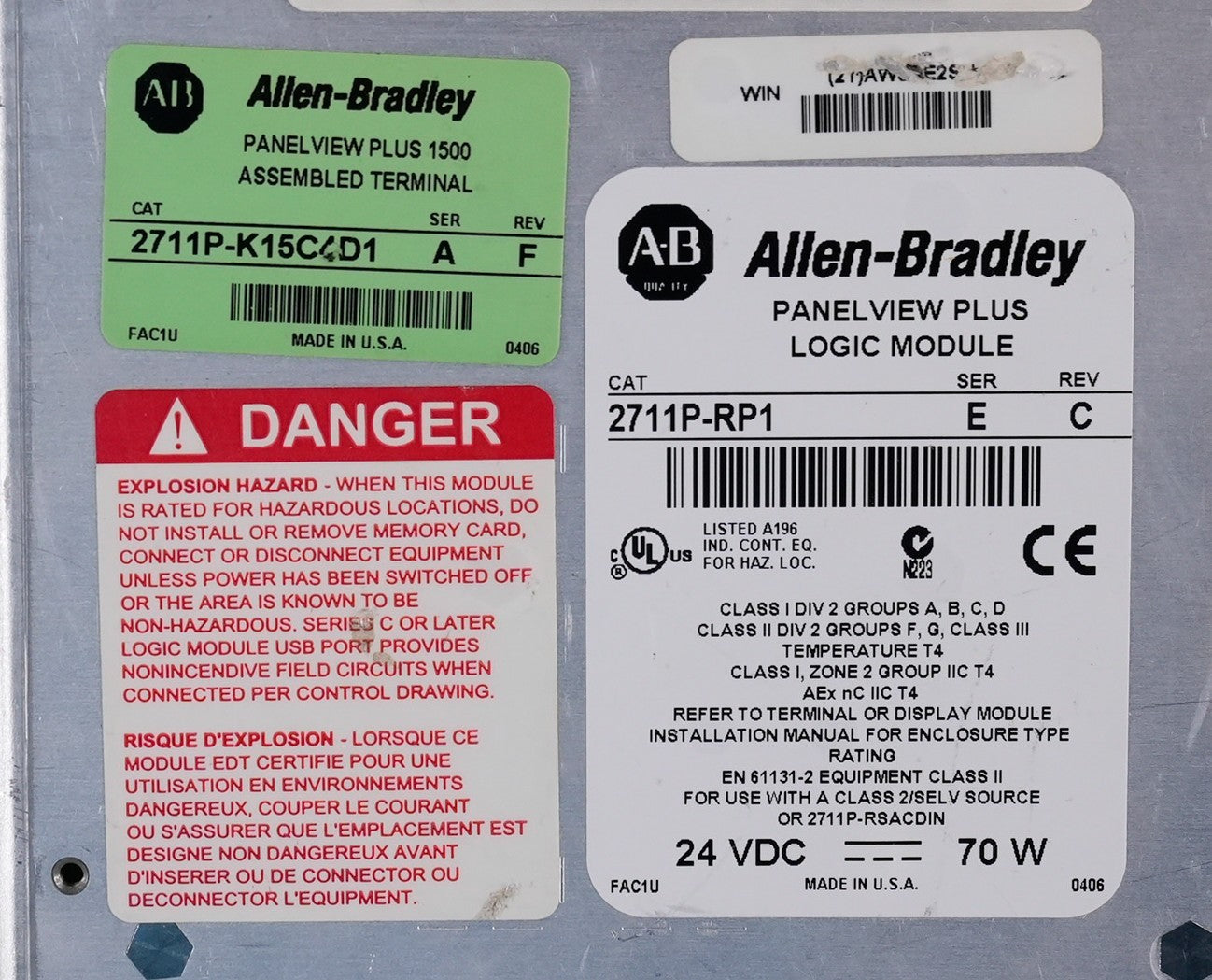 Allen Bradley 2711P-K15C4D1 /A Panelview Plus 1500 Terminal + RP1/E 2711p-RDK15C