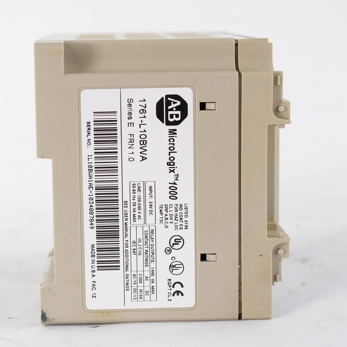 Allen Bradley 1761-L10BWA Ser E MicroLogix 1000 PLC 6 In 24VDC 4 Relay Out