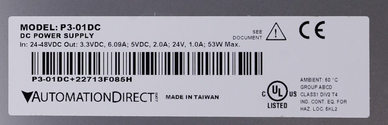 Automation Direct P3-01DC Productivity 3000 DC Base PLC Power Supply - Used