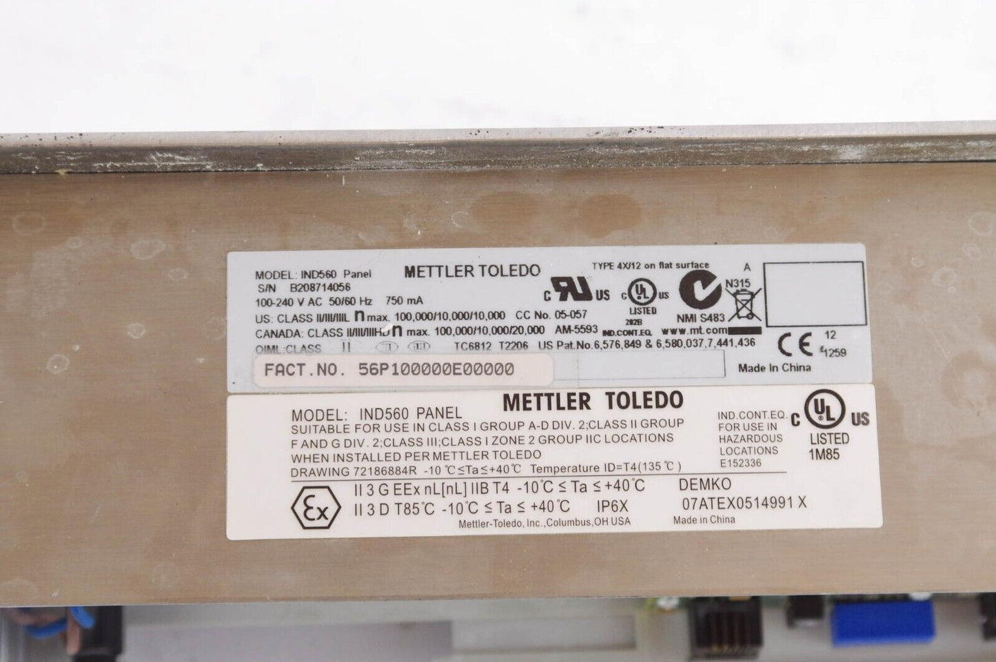 Mettler Toledo IND560 Operator Interface Panel IND560 Panel -For Parts or Repair