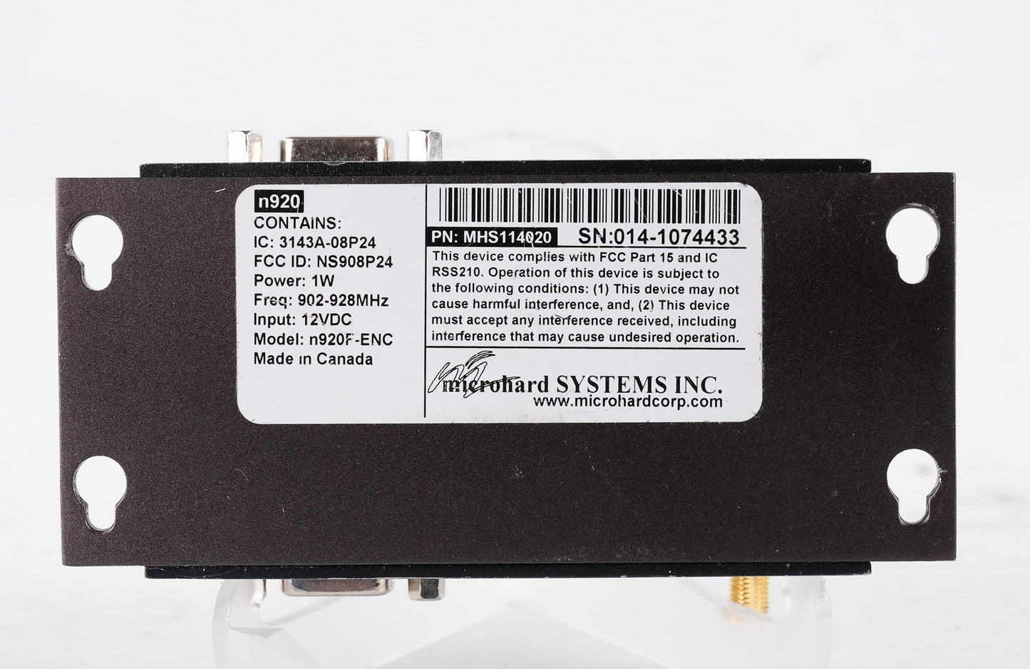 Microhard Systems n920 MHS114020 1W 902-928Mhz 12VDC n920F-ENC
